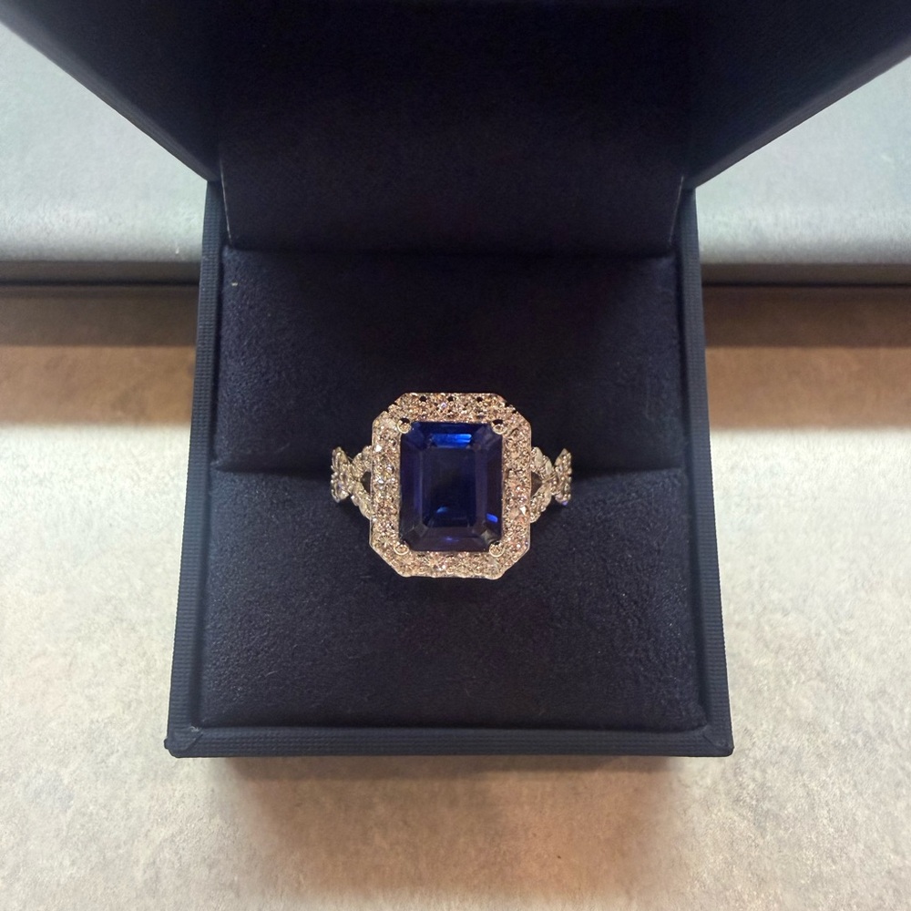 Lab Grown Emerald Sapphire and diamond ring